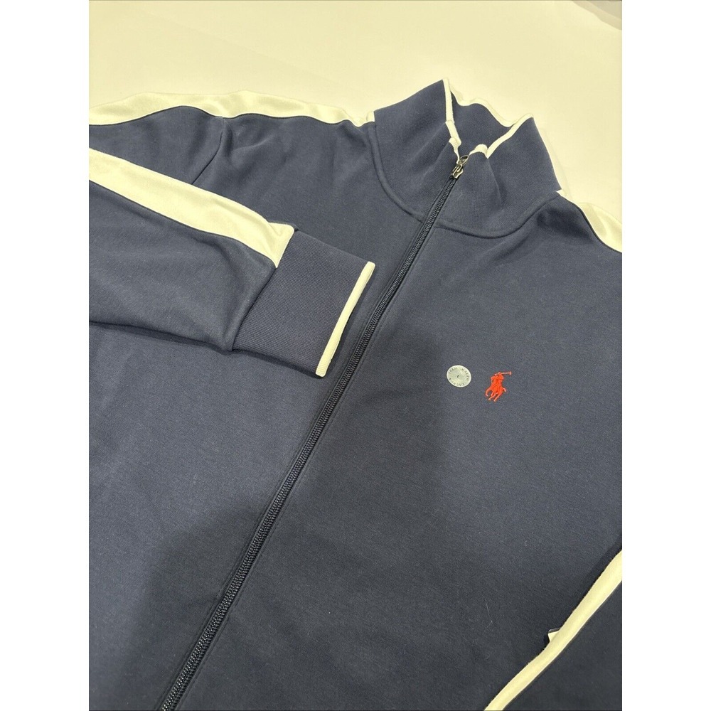 POLO RALPH LAUREN Double-Knit Track Navy W/‎ White Stripe Jacket NWT Size Medium
